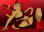  anthro clothed clothing feline female lynx mammal melee_weapon ninja red_eyes skimpy slypon solo weapon 