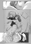  1girl accelerator ahoge anger_vein bed blanket choker comic drooling greyscale hug hug_from_behind last_order long_hair monochrome namo older pillow saliva sleeping to_aru_majutsu_no_index 