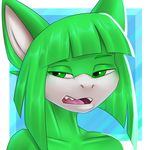  angry claws diaminerre female green_eyes green_hair hair invalid_tag looking_at_viewer teeth twill unknown_species 