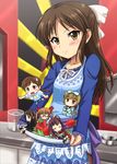  apron blurry bow brown_hair depth_of_field hair_bow hidaka_toworu ichinose_shiki idolmaster idolmaster_cinderella_girls ikebukuro_akiha long_hair looking_at_viewer minigirl multiple_girls nitta_minami shibuya_rin smile sweatdrop tachibana_arisu twintails yorita_yoshino 