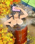  1girl breasts female homura_(senran_kagura) large_breasts long_hair looking_at_viewer nude official_art ponytail senran_kagura smile solo water 