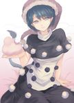  blue_eyes blue_hair doremy_sweet dream_soul dress hat looking_at_viewer multicolored multicolored_clothes multicolored_dress nightcap pom_pom_(clothes) short_sleeves solo tail tapir_tail terrajin touhou 