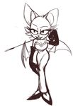  bat breasts cleavage clothed clothing dress female gloves mammal monochrome rouge_the_bat solo sonic_(series) wide_hips wings 