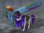  blue_eyes blue_feathers cutie_mark duo earthsong9405 equine eye_contact feathered_wings feathers female friendship_is_magic green_feathers hair hooves horn mammal multicolored_hair my_little_pony open_mouth orange_feathers pegasus purple_feathers purple_hair rainbow_dash_(mlp) rainbow_hair raining rarity_(mlp) red_feathers ryua smile standing teeth tongue unicorn wings yellow_feathers 