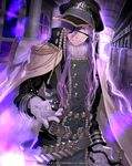  artist_name belt c.seryl epaulettes eyepatch gloves hair_over_one_eye hat indoors long_hair male_focus purple_eyes purple_hair solo tenkuu_no_crystalia uniform watermark white_gloves 