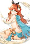  aldehyde anklet ass bad_id bad_pixiv_id barefoot blush bow butt_crack feet granblue_fantasy green_eyes hair_bow highres jewelry long_hair parted_lips red_hair sara_(granblue_fantasy) soles solo thighs topless 