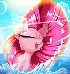  day earth_pony equine eyes_closed female feral friendship_is_magic fur hair horse madacon mammal my_little_pony open_mouth outside partially_submerged pink_fur pink_hair pinkie_pie_(mlp) pony sky solo sun water 
