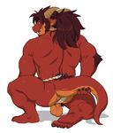  2016 anthro anus backsack balls butt clothing dragon fileossur grin hair hindpaw horn jockstrap looking_at_viewer looking_back male muscular muscular_male nude paws penis piercing presenting presenting_hindquarters pubes rossciaco scalie simple_background smile soles solo spreading underwear white_background 