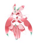  full_body gen_7_pokemon lurantis no_humans orchid_mantis pokemon pokemon_(creature) praying_mantis red_eyes simple_background solo white_background 