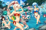  &gt;_&lt; alternate_costume alternate_hairstyle animal_ears antennae arm_support ass bandeau bare_legs bare_shoulders barefoot bazooka bikini black_hair black_wings blank_eyes blue_hair blue_swimsuit breasts brown_hair butt_crack camera carrot character_name cirno cleavage clenched_teeth closed_eyes cloud cloudy_sky covering_face criss-cross_halter day disembodied_head drill_hair dual_wielding dutch_angle eating faceless faceless_female fairy feathered_wings fire fishing_rod forest fork front-tie_top fujiwara_no_mokou glowing glowing_eye grass green_bikini green_hair grin hair_between_eyes hair_bobbles hair_ornament hair_ribbon halter_top halterneck head_fins high_collar highres hijikawa_arashi holding ice ice_wings imaizumi_kagerou inaba_tewi japanese_clothes jitome jumping kamishirasawa_keine kawashiro_nitori kimono knife konpaku_youmu large_breasts leg_lift long_hair long_sleeves looking_at_another lying medium_breasts mermaid micro_bikini midriff monster_girl multiple_girls mystia_lorelei nature navel o-ring o-ring_bikini obi off_shoulder on_stomach one-piece_swimsuit one_eye_closed open_mouth outdoors outstretched_arm over_shoulder pink_bikini pink_eyes pink_hair ponytail red_bikini red_eyes red_swimsuit ribbon river rock rumia saigyouji_yuyuko sash school_swimsuit sekibanki shaded_face shameimaru_aya short_hair side-tie_bikini silver_hair sitting sitting_on_rock sky small_breasts smile soaking_feet splashing standing standing_on_liquid standing_on_one_leg swimsuit teeth thighs touhou tress_ribbon unconscious very_long_hair wading wakasagihime water water_gun waterfall wavy_hair weapon weapon_over_shoulder white_hair wide_sleeves wings wolf_ears wriggle_nightbug 