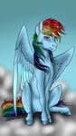  blue_feathers blue_fur crazyaniknowit day equine eyelashes feathered_wings feathers female feral friendship_is_magic fur hooves looking_at_viewer mammal my_little_pony outside pegasus pink_eyes rainbow_dash_(mlp) sitting solo wings 