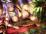  animal animal_print belly bracelet breasts cat covered_nipples dark_skin egyptian egyptian_clothes fate/grand_order fate_(series) highres jewelry large_breasts leopard_print long_hair looking_at_viewer mia_(gute-nacht-07) navel nitocris_(fate/grand_order) purple_hair smile solo thighs 