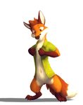  anthro bottomless canine claws clothed clothing digitigrade featureless_crotch fox fur male mammal orange_eyes orange_fur rut secretden shirt simple_background solo toe_claws white_background white_fur 