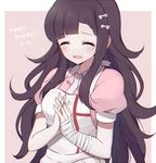  bad_id bad_pixiv_id bandages blush brown_hair closed_eyes danganronpa hair_ribbon happy_birthday kobeni long_hair mole mole_under_eye nurse ribbon smile solo super_danganronpa_2 tsumiki_mikan 