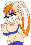  anthro big_breasts breasts clothing eyelashes female fur gloves hair half-closed_eyes happy lagomorph legwear long_ears looking_at_viewer looking_down mammal mature_female michiyoshi mother navel nipples parent rabbit short_hair smile solo sonic_(series) standing stockings vanilla_the_rabbit video_games 