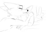  anal anthro ass_up bed black_and_white blush canine dialogue disney dotkwa duo eyes_closed female flat_chested fox half-closed_eyes judy_hopps lagomorph lying male male/female mammal monochrome nick_wilde nipples on_front oral rabbit rimming sex simple_background sketch sweat text zootopia 