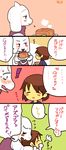  2016 blush boss_monster caprine clothing comic dialogue female food goat horn human long_ears male mammal pie protagonist_(undertale) rie_(artist) robe sweater tagme text toriel translation_request undertale video_games 