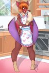  &lt;3 amazing_background anthro apron bat blush brown_skin clothing cum_through_clothing detailed_background girly hair icing_tube inside kitchen male mammal membranous_wings orange_hair poisonouspractice solo spatula tan_skin tenting tree whisk wings yellow_eyes 