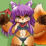  abs anthro big_hands breasts canine clothed clothing concon-collector female fox fur green_background hair healthy_fox_rannin inner_ear_fluff mammal midriff purple_hair simple_background solo tmarusu 