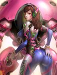  acronym artist_name ass bangs bodysuit boots bracer breasts brown_eyes brown_hair cameltoe character_name charm_(object) closed_mouth covered_nipples cowboy_shot d.va_(overwatch) facepaint facial_mark finger_on_trigger from_behind gloves gun hand_on_own_ass handgun headphones highres holding holding_gun holding_weapon large_breasts legs_apart limgae lips lipstick long_hair long_sleeves looking_at_viewer looking_back makeup mecha meka_(overwatch) overwatch pauldrons pilot_suit pink_lipstick plugsuit ribbed_bodysuit shiny shiny_clothes shoulder_pads skin_tight smile solo thigh_boots thigh_strap thighhighs turtleneck weapon whisker_markings white_footwear white_gloves 