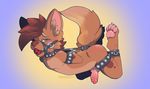  2016 absurd_res animal_genitalia anthro ball_gag bdsm blush bondage bound brown_hair canine collar diasuke77 erection fennec fox fur gag gagged hair hi_res knot looking_at_viewer lurkergaat male mammal nude paws penis simple_background solo 