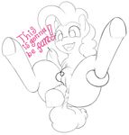  2016 anus black_and_white earth_pony english_text equine female feral friendship_is_magic fur hair horse lying mammal monochrome my_little_pony on_back open_mouth pinkie_pie_(mlp) pony pussy simple_background solo spread_legs spreading text white_background zippysqrl 