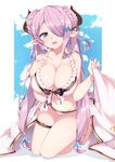  :d alternate_costume bikini blue_eyes braid breasts cleavage collarbone double_bun draph frilled_bikini frills front-tie_top granblue_fantasy groin hair_ornament hair_over_one_eye hair_ribbon hand_on_own_chest haruyuki_(yukichasoba) kneeling large_breasts lavender_hair long_hair looking_at_viewer narmaya_(granblue_fantasy) navel open_mouth pointy_ears ribbon sandals sitting skindentation smile solo stomach swimsuit thigh_strap thighs toes tress_ribbon twin_braids twintails white_bikini 
