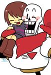  2016 animated_skeleton blush bone human male mammal papyrus_(undertale) protagonist_(undertale) rie_(artist) skeleton smile undead undertale video_games 