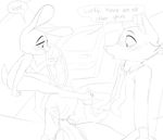  anthro black_and_white blush canine car clothed clothing dialogue disney dotkwa duo female foot_fetish footjob fox half-closed_eyes judy_hopps lagomorph licking licking_lips male male/female mammal monochrome nick_wilde nude partially_clothed rabbit simple_background sitting sweat text the_weaver tongue tongue_out vehicle zootopia 
