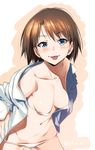  :p bikini blue_eyes blush breasts brown_hair cleavage collarbone inu_(aerodog) looking_at_viewer navel original short_hair small_breasts smile solo stomach swimsuit tongue tongue_out white_bikini 