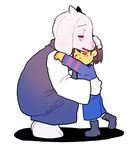  2016 boss_monster caprine clothed clothing crouching crying female goat horn hug human long_ears male mammal protagonist_(undertale) rie_(artist) robe sweater tears toriel undertale video_games 