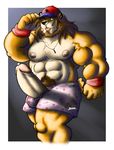  anthro big_penis boxers_(clothing) clothing feline hi_res humanoid_penis hyper hyper_muscles lion male mammal muscular nipples nude pants penis pose solo underwear yasser 