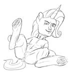  2016 anus black_and_white equine female feral friendship_is_magic fur hair horn human hybrid looking_at_viewer lying mammal monochrome my_little_pony on_back pussy simple_background smile smirk solo spread_legs spreading trixie_(mlp) unicorn what what_has_magic_done what_has_science_done white_background zippysqrl 