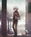  angel31424 animal bag danganronpa dog grey_eyes kibougamine_gakuen_school_uniform komaeda_nagito male_focus necktie school_bag school_uniform super_danganronpa_2 white_hair 