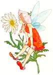  1girl dress fairy flower solo tanoshida twintails wings 