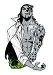  abs claws clothed clothing feline green_eyes human leopard looking_at_viewer looking_down male mammal one_piece open_shirt prepbon rob_lucci_(one_piece) simple_background transformation 