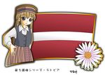  1girl blonde_hair blue_eyes flag flower hat latvia latvian_flag long_hair murakami_senami 