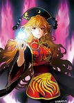  artist_name blonde_hair chinese_clothes egawa_satsuki energy_ball hat junko_(touhou) long_hair open_mouth red_eyes solo tabard touhou wide_sleeves 