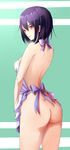  apron ass backless_outfit breasts embrace-madness from_behind highres kanbaru_suruga looking_back monogatari_(series) naked_apron purple_hair red_eyes short_hair sideboob small_breasts solo 