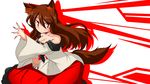  animal_ears bad_id bad_pixiv_id bare_shoulders blush breasts brooch brown_hair cleavage collarbone commentary_request dress fingernails imaizumi_kagerou jewelry katsumi5o large_breasts leaning_forward long_fingernails long_hair long_sleeves looking_at_viewer nail_polish off-shoulder_dress off_shoulder red_eyes red_nails solo tail touhou wide_sleeves wolf_ears wolf_tail 