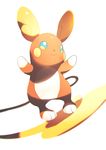  alolan_raichu blue_eyes closed_mouth floating multicolored multicolored_eyes no_humans pokemon pokemon_(creature) raichu simple_background smile surfing tom_skender white_background yellow_eyes 