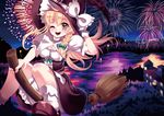 ;d bad_id bad_pixiv_id blonde_hair bow braid breasts broom broom_riding douji fireworks hat hat_bow kirisame_marisa lake medium_breasts one_eye_closed open_mouth round_teeth scarlet_devil_mansion side_braid smile solo teeth touhou white_bow witch_hat yellow_eyes 