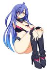  blue_hair breasts cleavage elbow_gloves gloves highres iris_heart large_breasts long_hair looking_at_viewer navel neptune_(series) power_symbol purple_hair red_eyes smile solo symbol-shaped_pupils thighhighs very_long_hair zeckos 