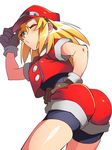  ass bike_shorts blonde_hair blush breasts cabbie_hat gloves green_eyes hat highres ishinagiryou long_hair red_shorts rockman rockman_dash roll_caskett shorts small_breasts solo 