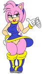  amy_rose anthro bottomless breasts clothed clothing female hedgehog looking_at_viewer mammal pink_body pussy smile solo sonic_(series) twindrills 
