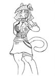  anthro armor bastet big_breasts breastplate breasts cat claws cleavage clothed clothing deity ear_piercing egyptian egyptian_mythology feline female freckles hair jewelry long_hair mammal monochrome necklace piercing pseudosharp scowl skimpy solo 