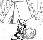  bushes clothing earth_pony equine fan_character female ficficponyfic fire horse mammal my_little_pony pony tent tree weapon 