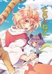  animal_ears bad_id bad_pixiv_id blonde_hair capelet cat cover cover_page doujin_cover grey_hair looking_back mouse_ears mouse_tail multiple_girls nazrin open_mouth orange_eyes red_eyes tail tomobe_kinuko toramaru_shou touhou 