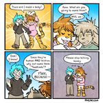  2016 anthro basitin blue_hair bottomless clothed clothing comic dialogue english_text feline female flora_(twokinds) hair human keidran keith_keiser male mammal text the-chu tiger trace_legacy twokinds yellow_eyes 