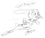  anthro black_and_white bread clothed clothing dialogue disney dotkwa female food judy_hopps lagomorph mammal monochrome rabbit running simple_background sketch solo text toast zootopia 